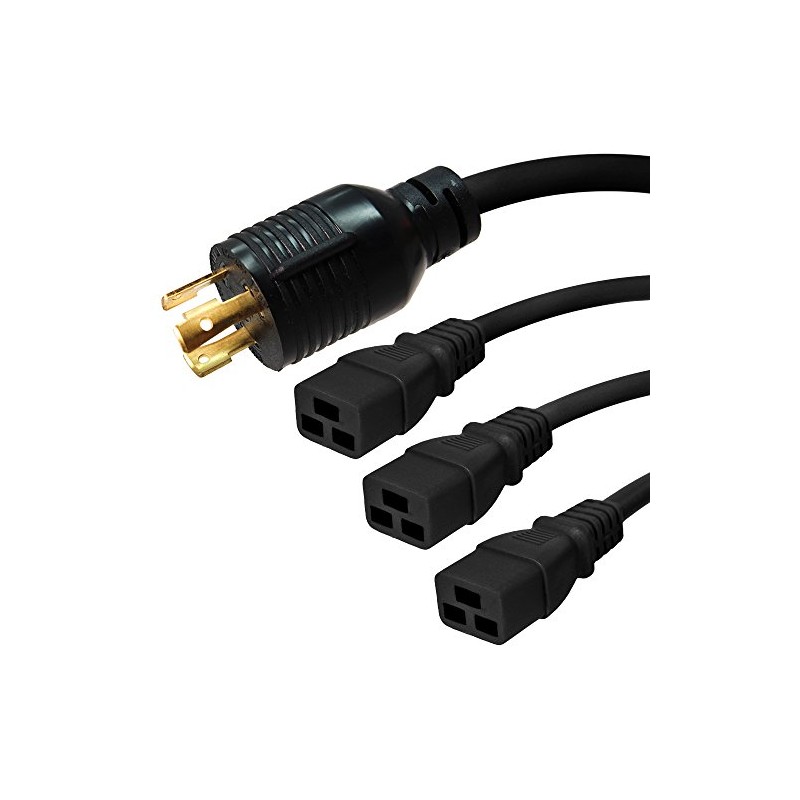 L6-30P to 3X C19 Splitter Power Cord, 20A, 250V, 8ft