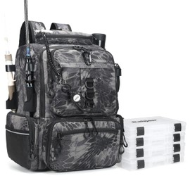 Rabjen Fishing Tackle Backpack, 45L Storage Waterproof Travel Bag Store Fishing Gear with Insulated Top Pocket