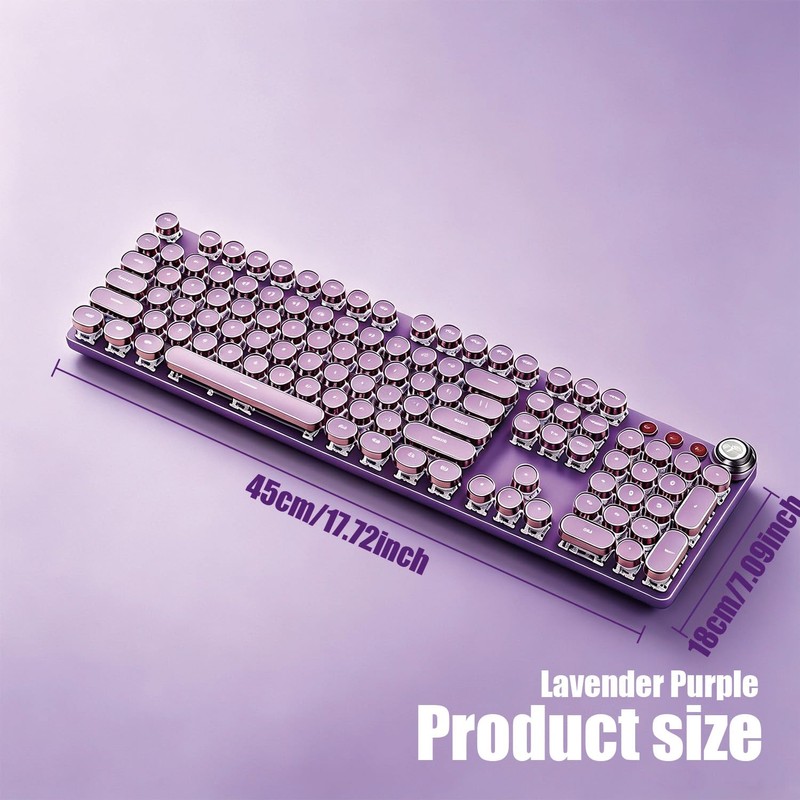 Hnjugfe Purple Retro Typewriter Keyboard, 104 Keys Wired USB with