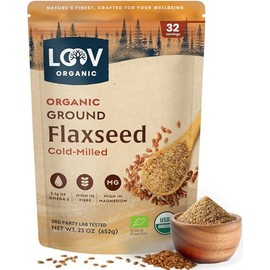 LOOV Organic Ground Flaxseed - Cold-Milled Flax Seeds - High Fiber, 5.1 g Plant-Based Omega-3 (ALA), For Smoothies & Baking, Flaxseed Meal, Linaza Molida Grown in Finland, 23 oz Resealable Pouch