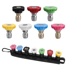 7 Bestgle Pack Pressure Washer Nozzle Tips Set, 1/4 Inch Quick Connect Power Washer Spray Nozzle Tips with holder (0°/15°/25°/40°/65°), 2.5 GPM, 4000 PSI