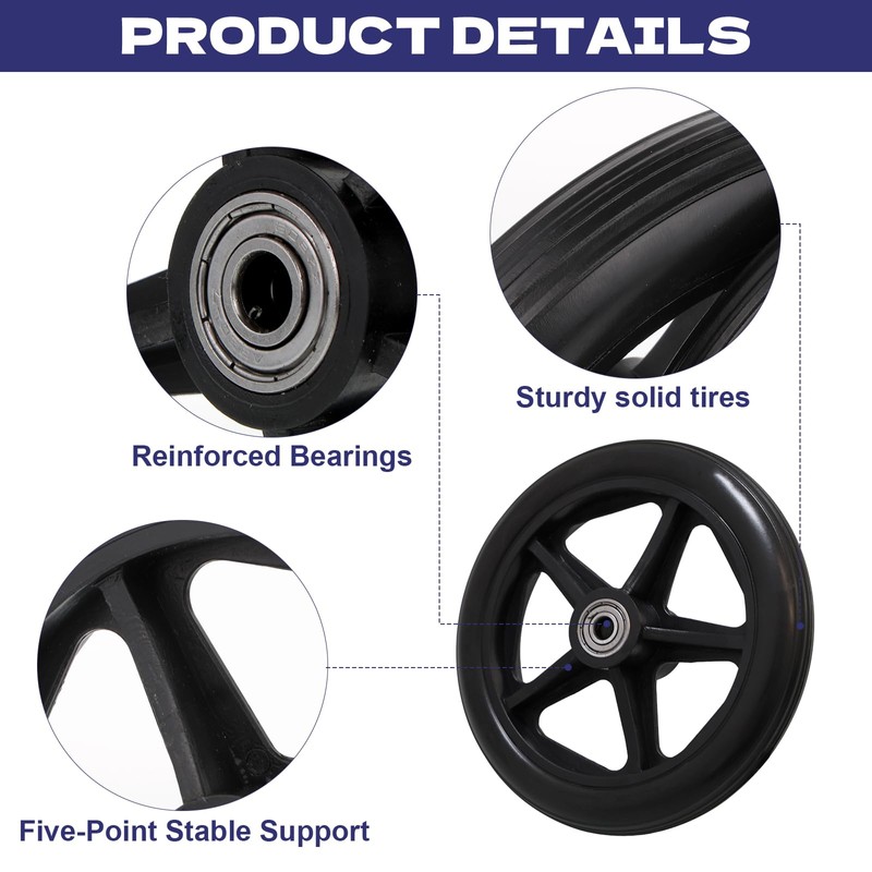 4PCS Rubber Wheel Replacement, 6 Inch Wheelchair Wheels for Walkers,Rubber