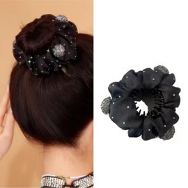AsggBah Hair Clip, 1pc Black Bird Nest Hairball Hair Claw with Flower Edge, Expandable Ponytail Holder, Cute Hair Bun Maker, for Women & Girls