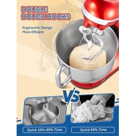 Stand Mixer Fohere, With Double Dough Hook, Wire Whip & Beater Mixers Kitchen Electric Stand Mixer, 6+P Speed Tilt-head Standing Mixer, Kitchen Mixer with Bowl & Splash Guard, Red
