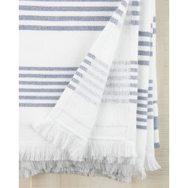Sticky Toffee Cotton White Bath Towel | Soft and Absorbent Terry | 65 in x 35 in | Navy