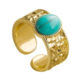 Turquoise Statement Open Ring for Women Girls Oval Cut 18K Gold Plated Boho Finger Rings Adjustable Comfort Fit Bohemian Indian Bollywood Wedding Birthday Classical Jewelry Gifts Mother