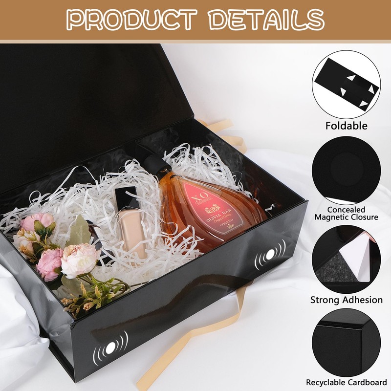 RayofSun Black Gift Boxes with Magnetic Lids for Presents Large