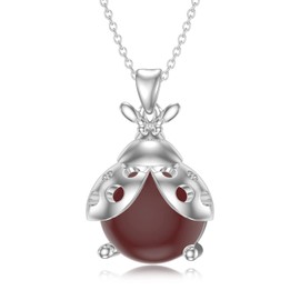 BETHZA Ladybug Necklace for Women with Red Agate 925 Sterling Silver Natural Gemstone Cute Ladybug Pendant Animal Jewelry Gifts for Christmas Birthday