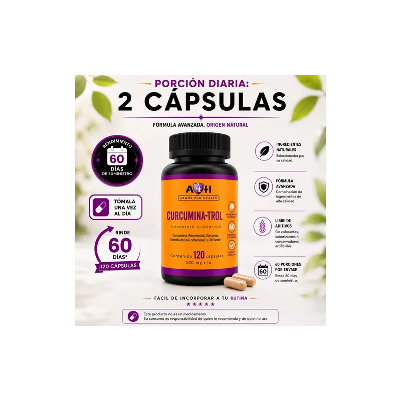 Suplemento A4h Resveratrol Curcumina Antioxidante 120 Caps
