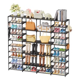 Ekisemio Metal Shoe Rack Organizer for 56-64 Pairs, 4 Row 10-Tier Large Capacity Shoe Storage Shelf for Entryway, Closet, Bedroom, Black