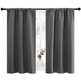 NICETOWN Grey Window Curtains for Bedroom - Home Decoration Thermal Insulated Rod Pocket Blackout Blinds & Drapes for Small Windows (Gray, 2 Panels, W34 x L45 -Inch)