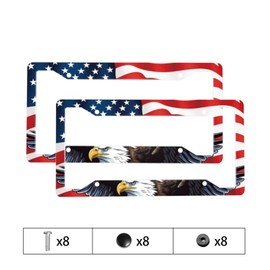 American Flag License Plate Frame 2 Pack, Bald Eagle Patriotic Car Tag