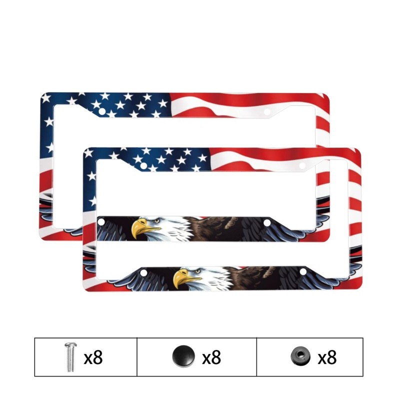 American Flag License Plate Frame 2 Pack, Bald Eagle Patriotic