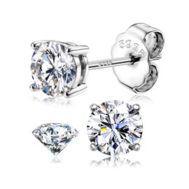 Moissanite Stud Earrings 18K White Gold Plated Brilliant Round Cut D Color VVS1 Clarity Lab Created Moissanite Earrings Sterling Silver Earring Hypoallergenic Earrings for Women Men 8