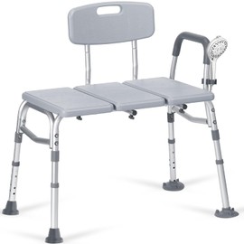 500lb Heavy Duty Shower Bench, Tool-Free Tub Transfer Bench with Arms & Back, Height Adjustable Handicap Shower Seat, Non-Slip Bath Safety Chair for Elderly & Surgery-Gray
