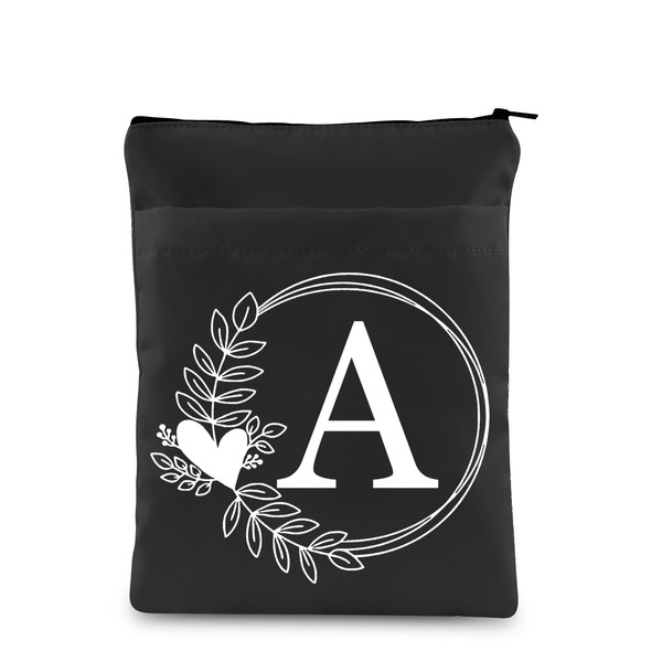HOLLP Alphabet Black Book Cover A/C/J/K/M/Letter Initial Waterproof Zipper PouchInitial