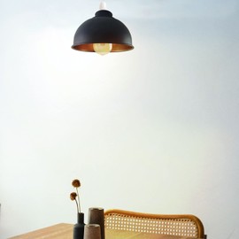 Retro Metal Light Shades, Vintage Style Ceiling Island Lamp Pendant Shade, Non Electric 21cm Easy Fit Curved Kitchen Lampshade, Office, Living Room Light Shade with Reducer Ring (S1-Black+Gold)