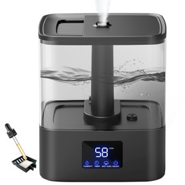 4L Top Fill Humidifiers for Bedroom & 60H Runtime - Cool Mist Humidifier, 3 Mist Levels, 8H Timer, Essential Oil Tray, Humidity Display, Quiet for Bedroom, Baby, Plants, Large Room