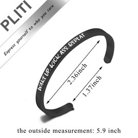 PLITI Wake Up Kick Ass Repeat Cuff Bangle Bracelet Inspiration Motivational Fitness Jewelry Funny Sarcastic Best Friend Gift (kick ass CB black)