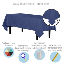 Exquisite 12-Pack Premium Plastic 54in. x 108in. Rectangle Table Cover - Navy Blue