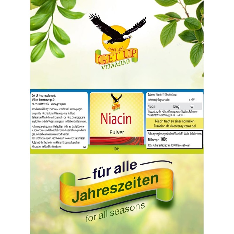Get UP Vitamin B3 Niacin Powder (Flush) - 100 g