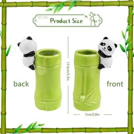 Panda with Bamboo Pencil Holder Cute Panda Ceramic Toothbrush Holder Stand Makeup Brush Holder Pen Container Holder Pencil Cup Desktop Organizer for Home Office Bathroom Desk Decoration Gift