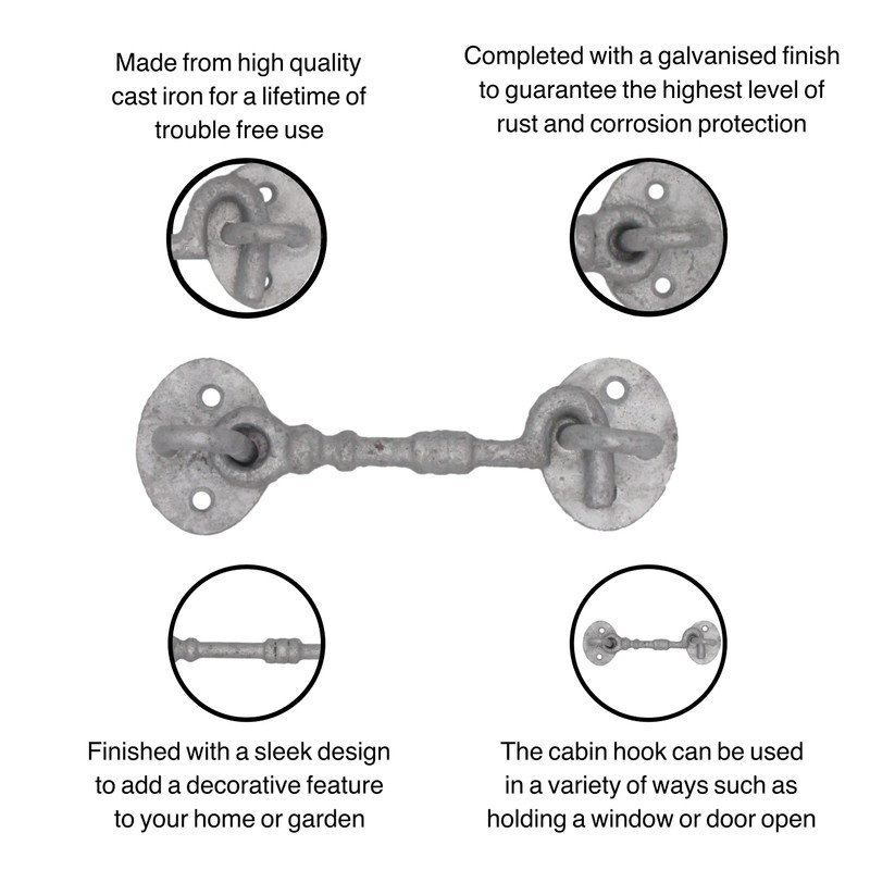 Cabin Hook and Eye Galvanised Cast Iron Heavy Duty 250mm