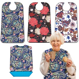 EpoBob 3 Pack Adult Bibs with Crumb Catcher, Washable and Adjustable Adult Bibs for Women Elderly Seniors