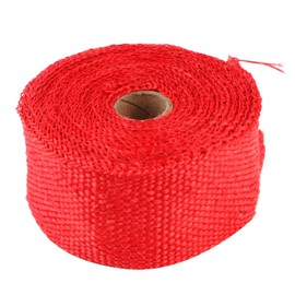 Exhaust Heat Wrap Insulation Tape Glass Fiber Alloy Steel Tie for Car Motorcycle Performance Boost Heat Reduction (Red)