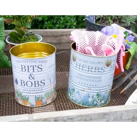 Set of 2 Potting Shed Round Metal Garden Storage Tin Box