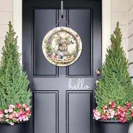 Easter Wreaths,SWEKKE Easter Wreath for Front Door, Wooden Easter Bunny Egg Decor Door Sign Wreath 12 Inch, Easter Welcome Door Sign Happy Easter Decorations, Easter Flower Rabbit Welcome Door Sign