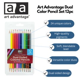 Art Advantage Dual Color Pencil Set 12pc – Colored Pencils, Drawing Pencils for Sketching, Shading, Blending – Color Pencils for Adult Coloring Books & Artists