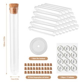 Schön Dass Du Da Bist Gift, Includes 30 Test Tubes with Corks, 3 Sheets of 12 Stickers and Satin Ribbon, Test Tubes as Guest Gift for Weddings, Christenings and Birthday Parties
