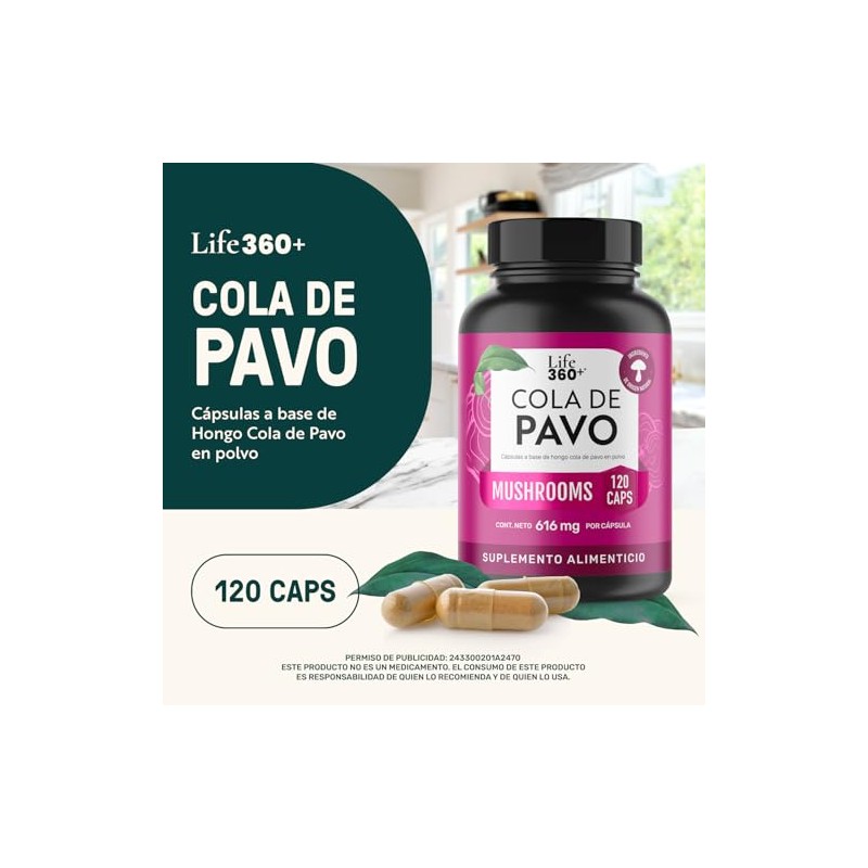 LIFE 360+ Cola de Pavo Extracto Puro | 120 cápsulas