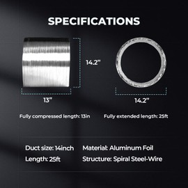 iPower 14 Inch 25 Feet Non-Insulated Flex Air Aluminum Dryer Vent Hose HVAC Ducting, 14", Silver