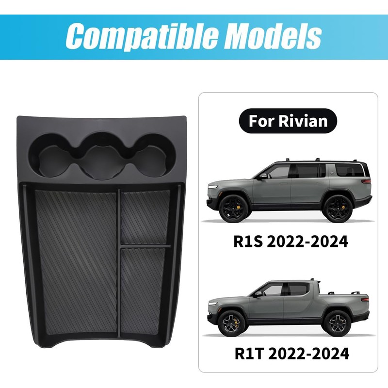 Lower Center Console Organizer Tray Compatible with Rivian R1T &