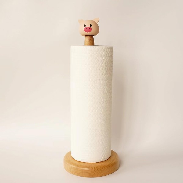 GUDINGHENG Wooden Paper Towel Holder,Cute Piglet Design with Anti-Skid Base，Kitchen