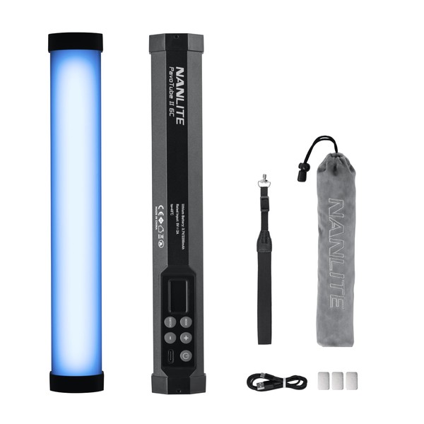 NANLITE PavoTube II 6C Stick Light, Tube Light, 360° RGB Photography Light, CRI95, TLCI97, Color Temperature, 2700-7500K, 36000 Color Dimming, 15 Different FX Light Effects, Free Brightness Adjustment, Long Time Continuous Operation, Type-C Rechargeable,