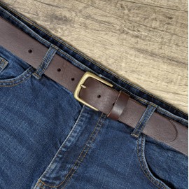 Ashford Ridge Genuine Italian Leather Belt for Men and Women, Full Grain Leather with Brass Colour Buckle, Made in England - Brown XL (40"- 44")