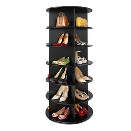 SpaceAid 6 Tier Rotating Shoe Rack Tower, Spinning Shoe Display Lazy Susan, Revolving 360 Shoe Rack Storage Round Carousel, Vertical Handbag Rotate Shoes Closet Organization (6-Tier Black)