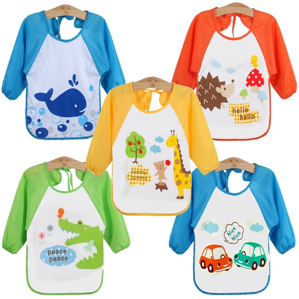 WeiterVor Pack of 5 Waterproof Baby Bibs Long Sleeve Bibs