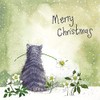 ALEX CLARK Cat and Snow Roses Christmas Card Pack of