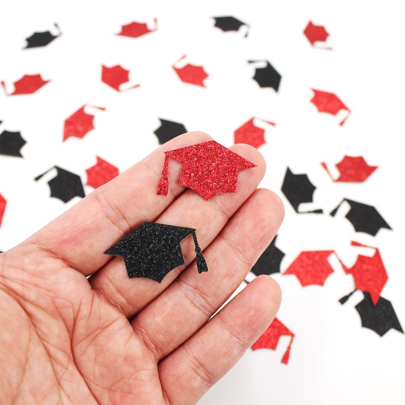 Vofrise 200PC Black Red Grad Cap Graduation Confetti for Table