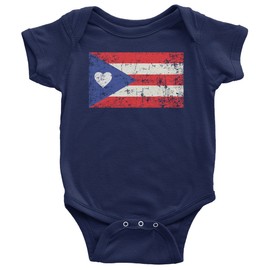 Threadrock Baby Puerto Rico Flag with Heart Infant Bodysuit 6 Months Navy