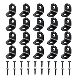 20PCS Angle Brackets 25x25mm Stainless Steel Right Corner Bracket 90 Degree Braces L Corner Fastener Brace Joint with Screws for Wood Fixing Furniture Shelves Tables Chairs, Black