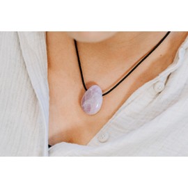 Lebensquelle Plus Kunzite Drop Pendant | Drilled Tumbled Stone Pendant with Cotton Cord | High-Quality Gemstone Pendant, Kunzite, Kunzite