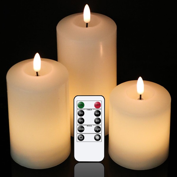 Lasumora Flameless Candles 3D Wick Flickering with Remote Timer, White