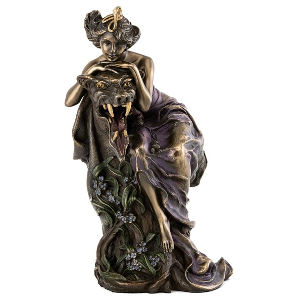 Top Collection French New Art Nouveau Lady and Beast Statue