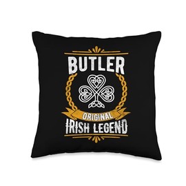 Butler Irish Legend Vintage Shamrock Family Name Throw Pillow
