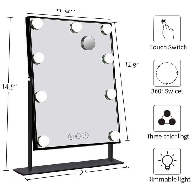 Hansong Lighted Vanity Mirror Makeup Mirror with Lights Hollywood Mirror